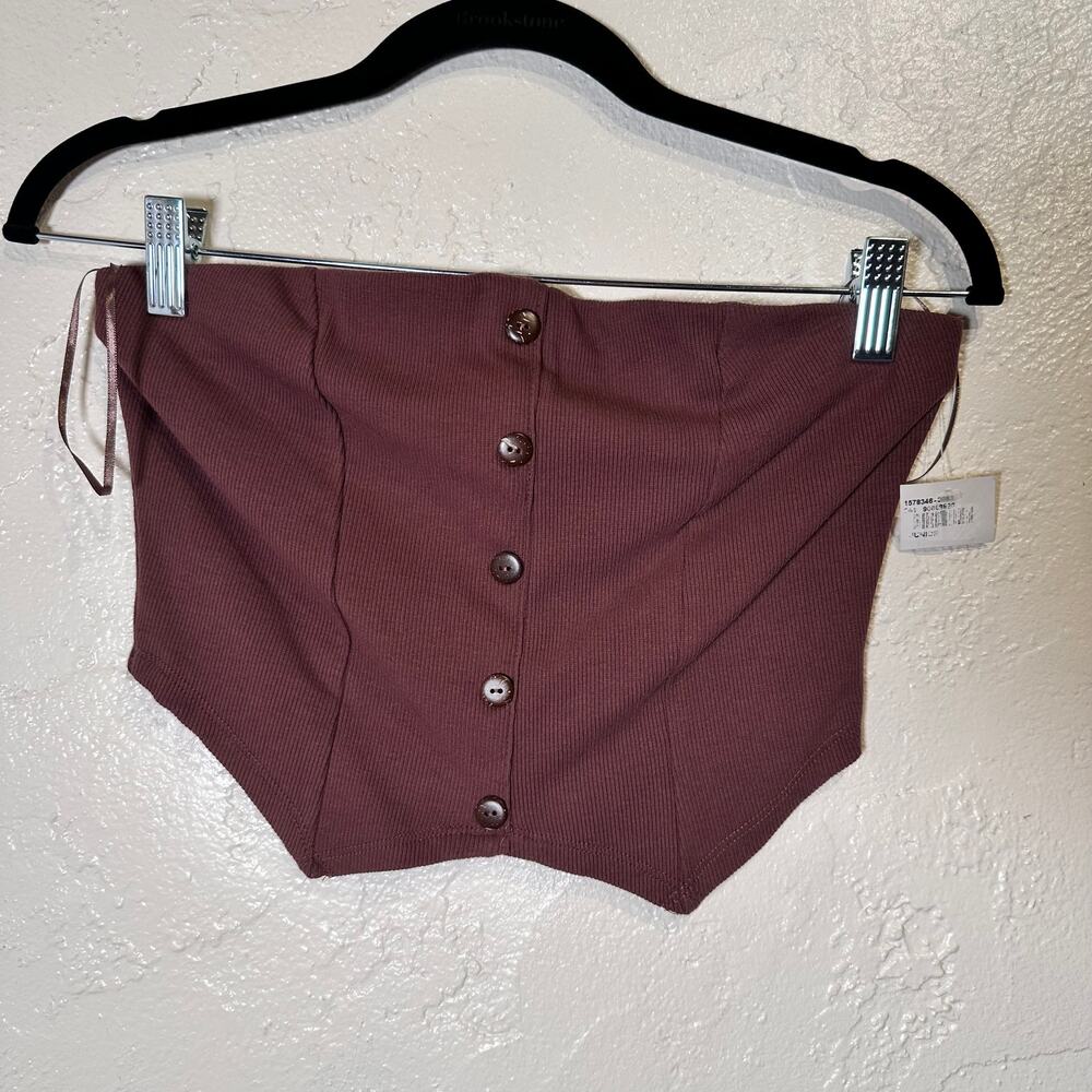 NWT Bozzolo Size Large Chocolate Brown Ribbed Knit Halter Coquette Layering